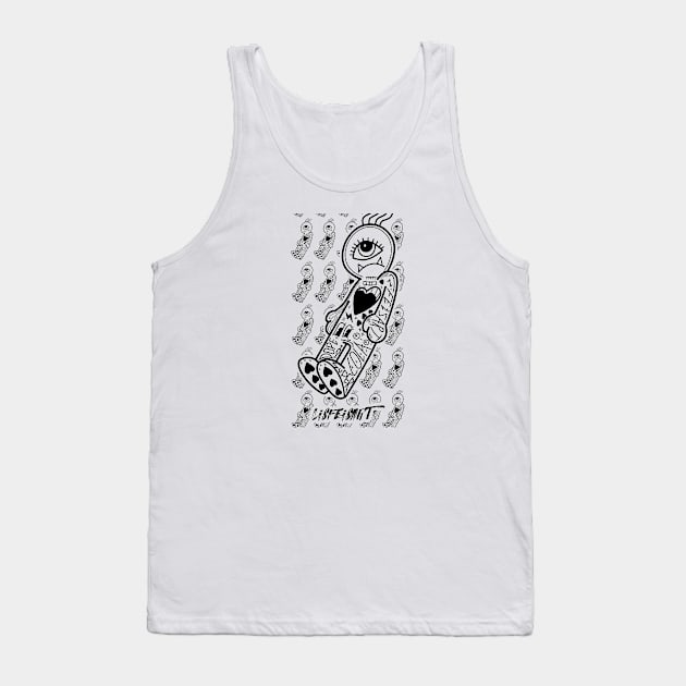 Dope little one eye monster cartoon ink-pencil black-and-white illustration Tank Top by slluks_shop